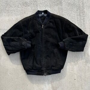Vintage Outdoor Exchange Black Suede Bomber Jacket Mens Classic Zip Up Size S